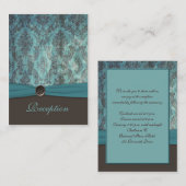 ヴィンテージティール（緑がかった色）とブラウンダマスク披露宴カード エンクロージャーカード (正面/裏面)