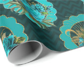 ヴィンテージティール（緑がかった色）とブラックパリをテーマにしたフローラ ラッピングペーパー (ロールコーナー)