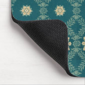 ヴィンテージティール(緑がかった色)とベージュフローラファブリックマウスパッド マウスパッド (コーナー)