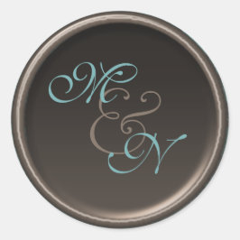 ヴィンテージティール（緑がかった色）と茶色の1.5インチ径丸シール ラウンドシール