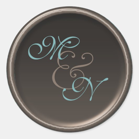 ヴィンテージティール（緑がかった色）と茶色の1.5インチ径丸シール ラウンドシール (正面)