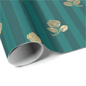 ヴィンテージティール（緑がかった色）と金ゴールドストライプ ラッピングペーパー (ロールコーナー)