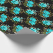 ヴィンテージティール（緑がかった色）と金ゴールドバラ ラッピングペーパー (角)