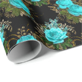 ヴィンテージティール（緑がかった色）と金ゴールドバラ ラッピングペーパー (ロールコーナー)