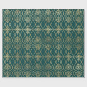 ヴィンテージティール（緑がかった色）と金ゴールドパターン ラッピングペーパー (フラット)