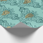 ヴィンテージティール（緑がかった色）と金ゴールドワインのテーマ ラッピングペーパー (角)