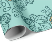 ヴィンテージティール（緑がかった色）と金ゴールドワインのテーマ ラッピングペーパー (ロールコーナー)