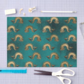 ヴィンテージティール（緑がかった色）と金ゴールド航海のヘリックパターン 薄葉紙 (クラフト)