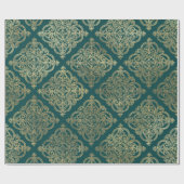 ヴィンテージティール（緑がかった色）と金ゴールド ラッピングペーパー (フラット)