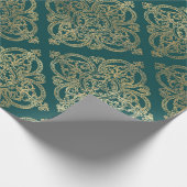 ヴィンテージティール（緑がかった色）と金ゴールド ラッピングペーパー (角)