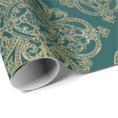 ヴィンテージティール（緑がかった色）と金ゴールド ラッピングペーパー (ロールコーナー)