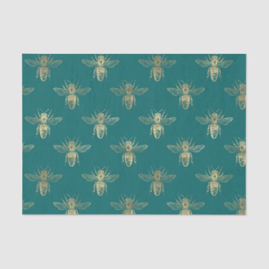 ヴィンテージティール（緑がかった色）と金箔ミツバチ 薄葉紙 (正面)