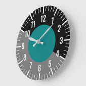 ヴィンテージティール（緑がかった色）と黒と灰色の数字と時計 ラージ壁時計 (傾斜)