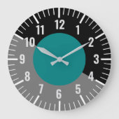 ヴィンテージティール（緑がかった色）と黒と灰色の数字と時計 ラージ壁時計 (正面)