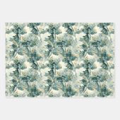 ヴィンテージティール（緑がかった色）の緑の葉葉のパタエレガントーン ラッピングペーパーシート (正面2)