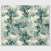 ヴィンテージティール(緑がかった色)の緑の葉葉のパタエレガントーン ラッピングペーパー (フラット)