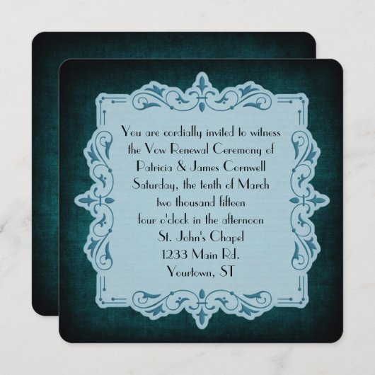 ヴィンテージティール（緑がかった色）の誓の更新 招待状 (正面/裏面)