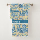 ヴィンテージティール（緑がかった色）イエロートイレデジュエプリント バスタオルセット (インサイチュ)