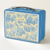 ヴィンテージティール(緑がかった色)イエロートイレデジュエプリント メタルランチボックス (裏面)