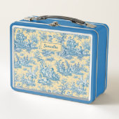ヴィンテージティール(緑がかった色)イエロートイレデジュエプリント メタルランチボックス (正面)