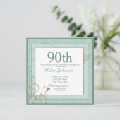 ヴィンテージティール(緑がかった色)エレガントフローラ90th誕生日パーティー 招待状 (スタンド正面)