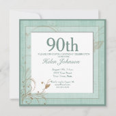ヴィンテージティール（緑がかった色）エレガントフローラ90th誕生日パーティー 招待状 (正面)
