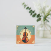 ヴィンテージティール(緑がかった色)グランジバイオリニスト音楽先生 スクエア名刺 (スタンド正面)