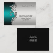 ヴィンテージティール(緑がかった色)シルバーブラック披露宴カード エンクロージャーカード (正面/裏面)
