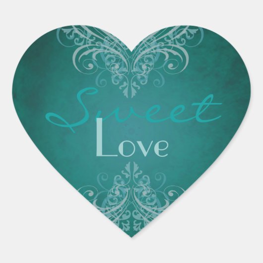 ヴィンテージティール(緑がかった色)スクロールティール(緑がかった色)キャンディビュッフェステッカー ハートシール (正面)