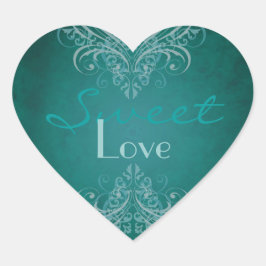ヴィンテージティール（緑がかった色）スクロールティール（緑がかった色）キャンディビュッフェステッカー ハートシール