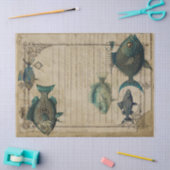 ヴィンテージティール(緑がかった色)スチームパンクフィッシュデクページ 薄葉紙 (クラフト)