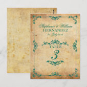 ヴィンテージティール（緑がかった色）スワールウェディング受付テーブル番号 ポストカード (正面/裏面)
