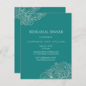 ヴィンテージティール（緑がかった色）スワールリハーサルディナーカード 招待状 (正面/裏面)