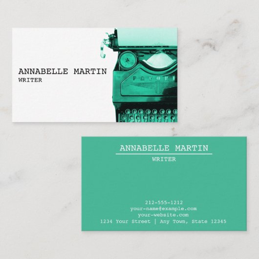 ヴィンテージティール(緑がかった色)タイプライター名刺 名刺 (正面/裏面)