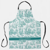 ヴィンテージティール（緑がかった色）ターコイズデジュイ印刷 エプロン (正面)