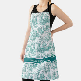 ヴィンテージティール（緑がかった色）ターコイズデジュイ印刷 エプロン