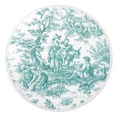 ヴィンテージティール（緑がかった色）ターコイズデジュイ印刷 セラミックノブ (正面)