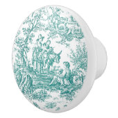 ヴィンテージティール（緑がかった色）ターコイズデジュイ印刷 セラミックノブ (右)