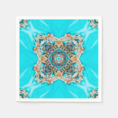 ヴィンテージティール（緑がかった色）ターコイズパターン結婚ボヘミア スタンダードカクテルナプキン (正面)