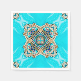 ヴィンテージティール（緑がかった色）ターコイズパターン結婚ボヘミア スタンダードカクテルナプキン