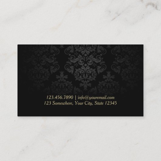 ヴィンテージティール(緑がかった色)ダマスク金ゴールドシザー美容師 名刺 (裏面)