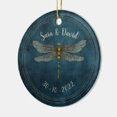ヴィンテージティール(緑がかった色)ダークゴシックトンボ結婚イ夫婦 セラミックオーナメント (左)