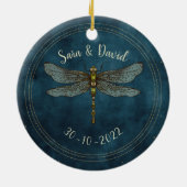 ヴィンテージティール(緑がかった色)ダークゴシックトンボ結婚イ夫婦 セラミックオーナメント (裏面)