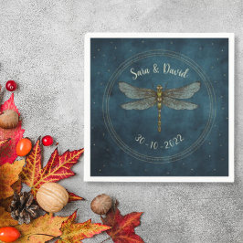 ヴィンテージティール（緑がかった色）ダークゴシック神秘的ドラゴンフライ結婚ズ スタンダードカクテルナプキン