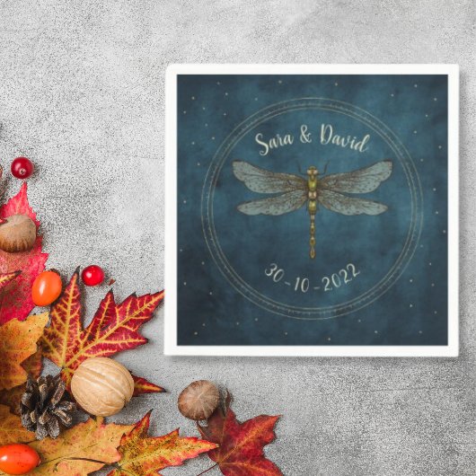 ヴィンテージティール（緑がかった色）ダークゴシック神秘的ドラゴンフライ結婚ズ スタンダードカクテルナプキン