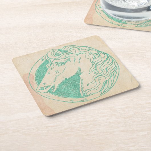 ヴィンテージティール（緑がかった色）ティントウマカメオ スクエアペーパーコースター (アングル)