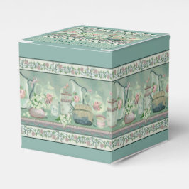 ヴィンテージティール（緑がかった色）ティー&バラキューブ優先ボックス フェイバーボックス