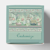 ヴィンテージティール（緑がかった色）ティー&バラキューブ優先ボックス フェイバーボックス (上部)