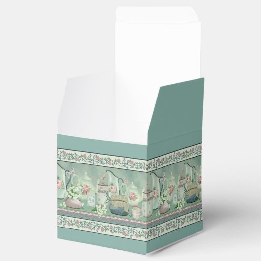 ヴィンテージティール（緑がかった色）ティー&バラキューブ優先ボックス フェイバーボックス (オープン)