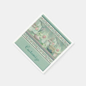 ヴィンテージティール（緑がかった色）ティー&バラナプキンス スタンダードカクテルナプキン (角)